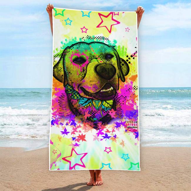 Preview: Badehandtuch Leo – Popart-Hundemotiv, 75x165 cm, 100 % Polyester, weich & schnelltrocknend